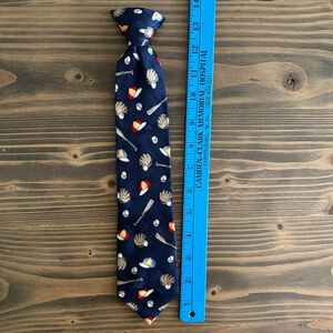 Boys Dockers Baseball Print Clip-On Tie One Size Navy Blue White Silk